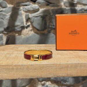 Hermès Burgundy Enamel GHW Clic H Bracelet